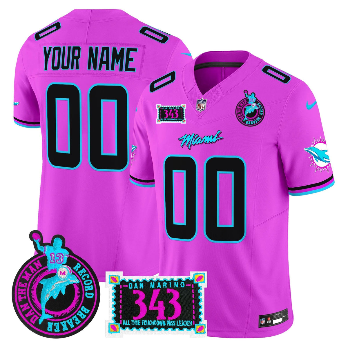 Dolphins "Dan the Man Record Breaker" Patch Vapor Limited Custom Jersey - All Stitched