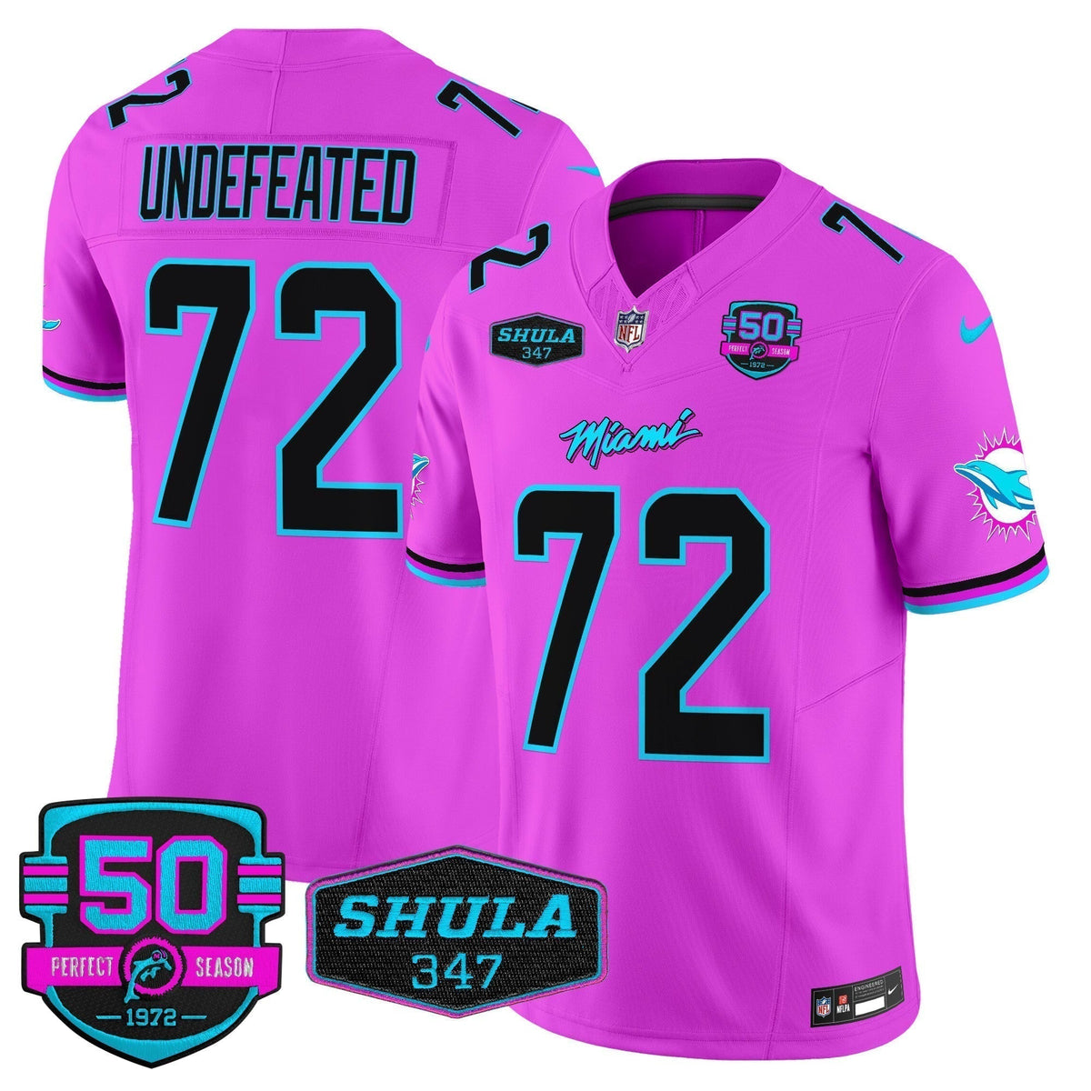 Dolphins "Miami Vice" Shula 347 & 50th Perfect Season Patch Vapor Limited Jersey - All Stitched