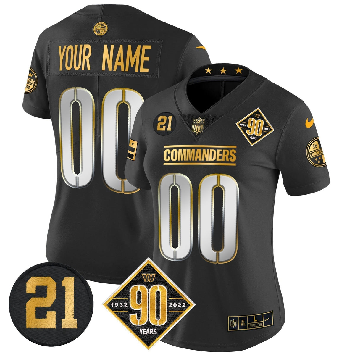Washington Commanders 90th & Sean Taylor Patch Gold Vapor Limited Custom Jersey - All Stitched