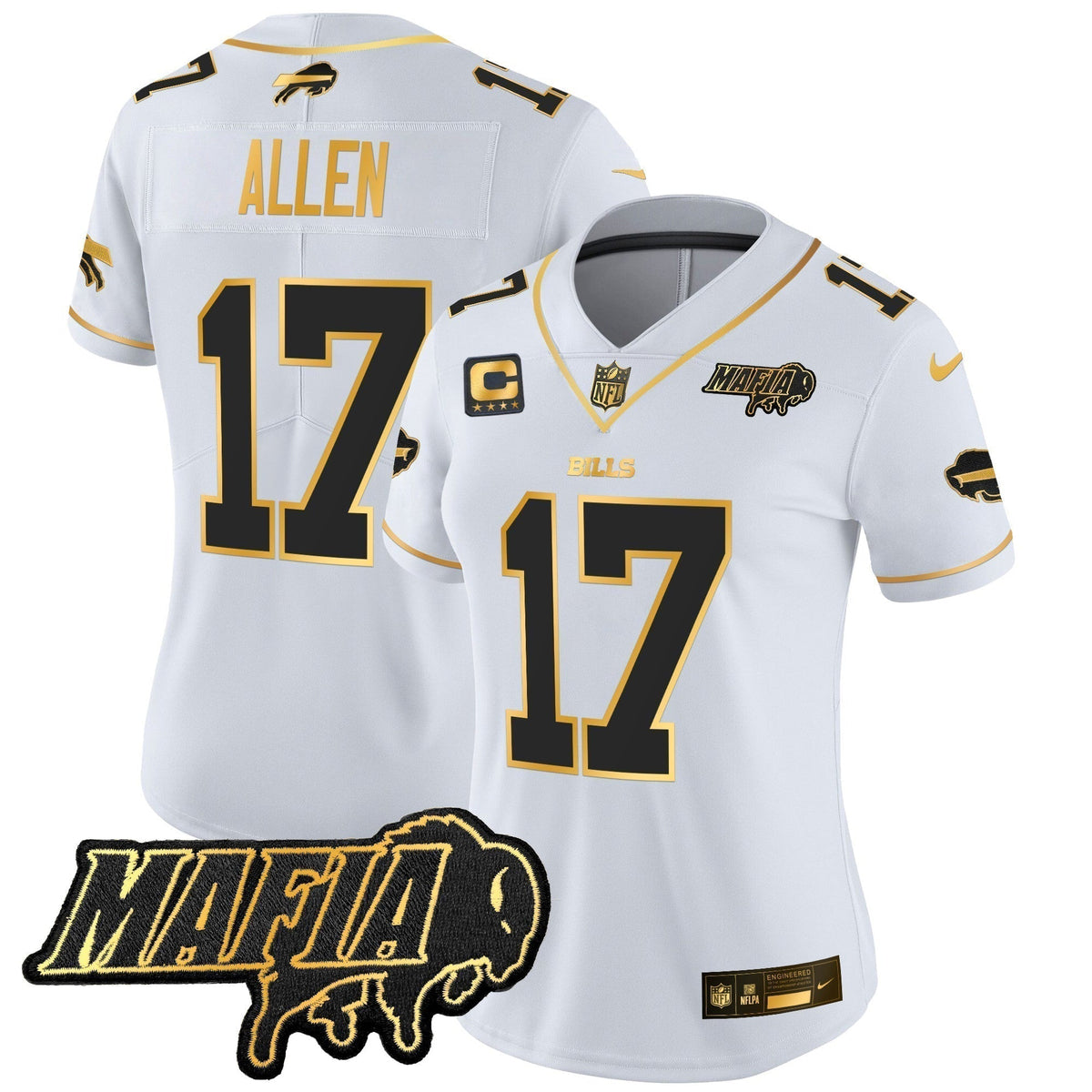 Women's BUF 2024 Bills Mafia Patch Gold Vapor Limited Jersey - Stitched
