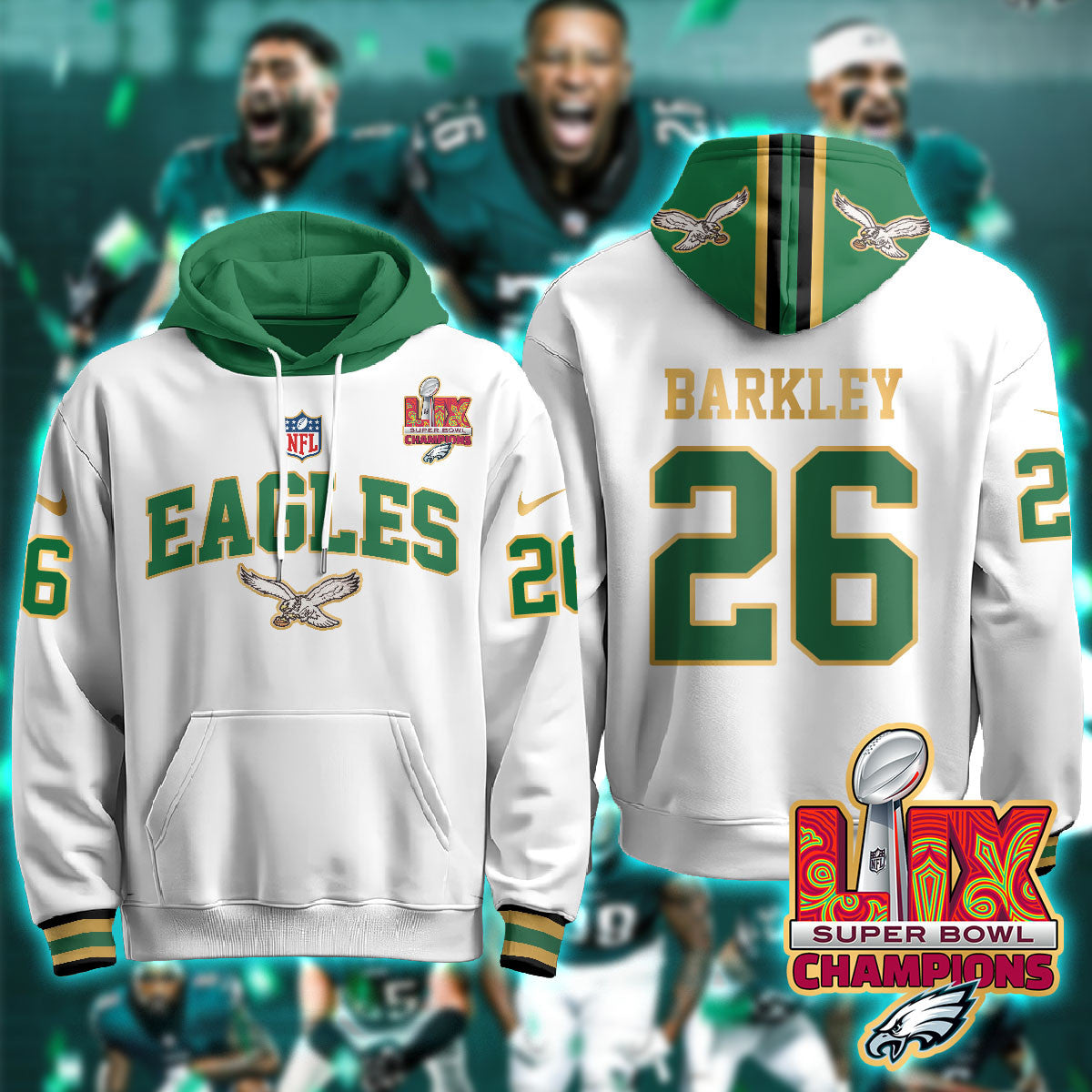PHI Super Bowl LIX Champions Gold Hoodie N2R - Stitched
