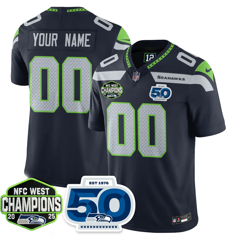 Custom SEA 2026 NFC West Champions Limited Jersey - 50th Season Patch - Stitched