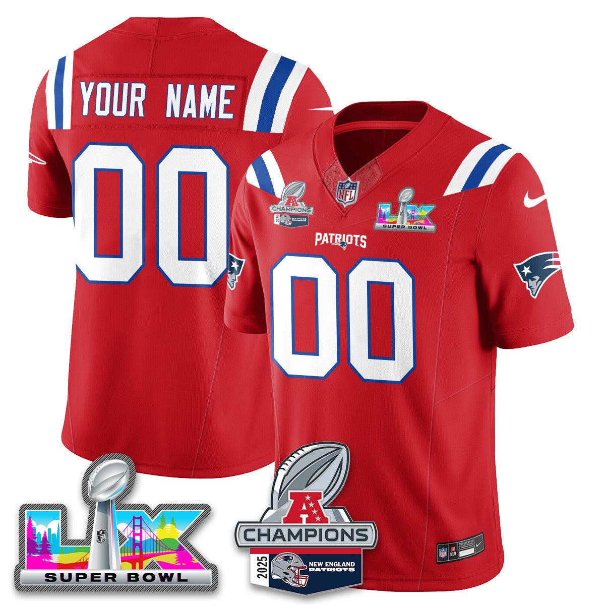 Custom NE 2025 AFC Champions Vapor Limited Jersey V2 - All Stitched
