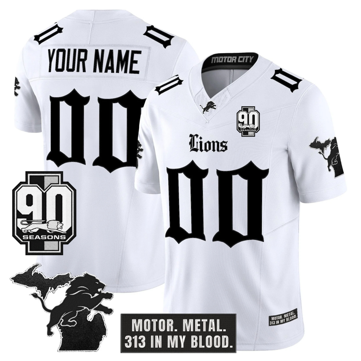 Custom DET 'Gothic Motor Grit Edition' 90th Season Patch Vapor Limited Jersey - All Stitched
