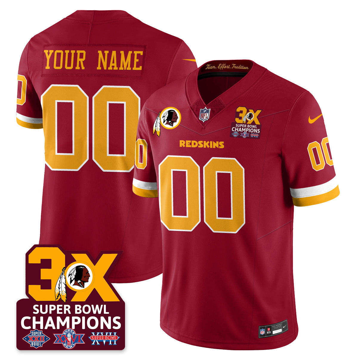 Custom WAS 3-Time Champions Patch Vapor Limited Jersey - Stitched