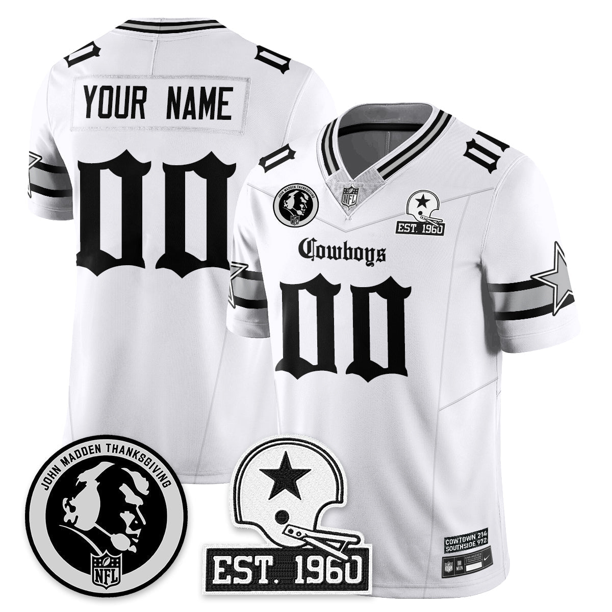 DAL Gothic Vapor Limited Custom Jersey - John Madden Patch - Stitched