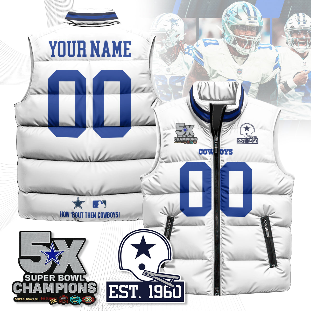 DAL 5-Time Champions Unisex Custom Puffer Vest