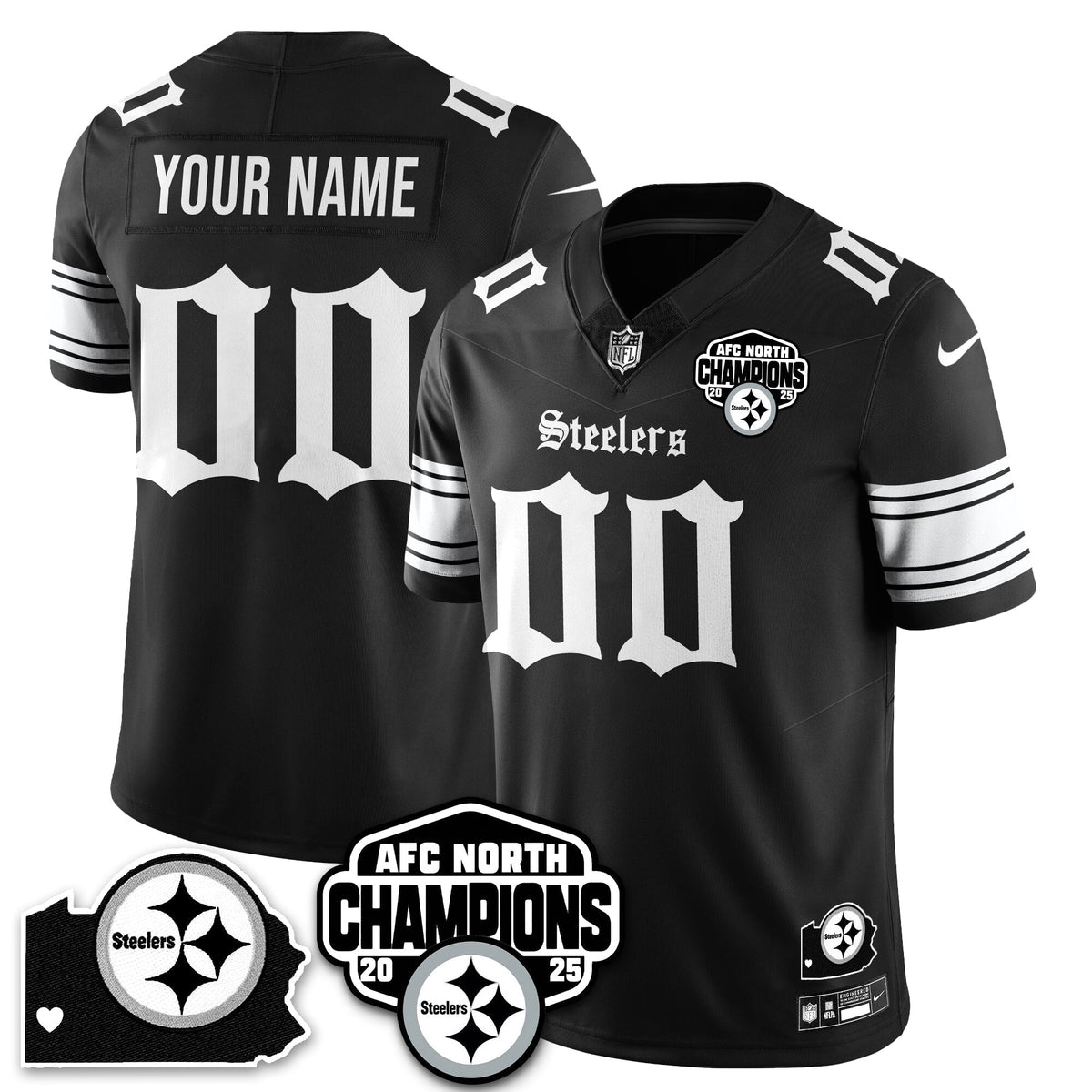 PIT Gothic AFC North Division Champions Vapor Limited Custom Jersey - Stitched