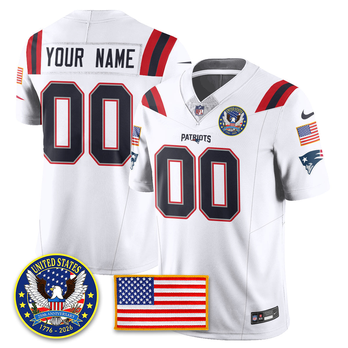 Custom NE "United States 250th Anniversary Patch" Vapor Limited Jersey - Stitched