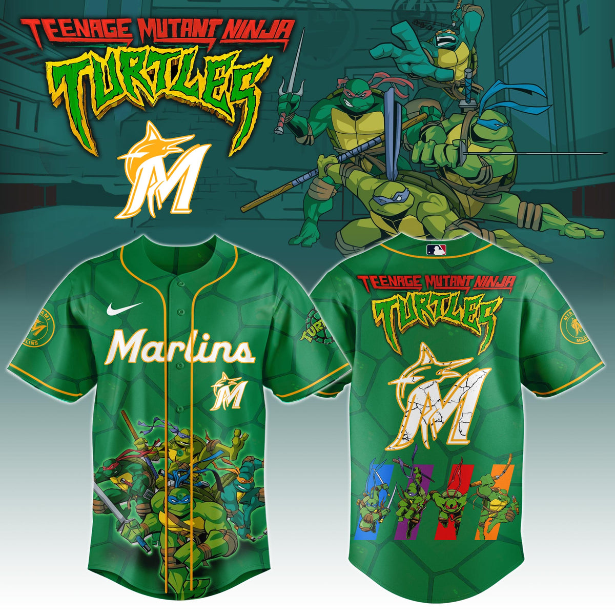. Miami Marlins x Ninja Turtles Night Game Limited Edition Jersey 2025