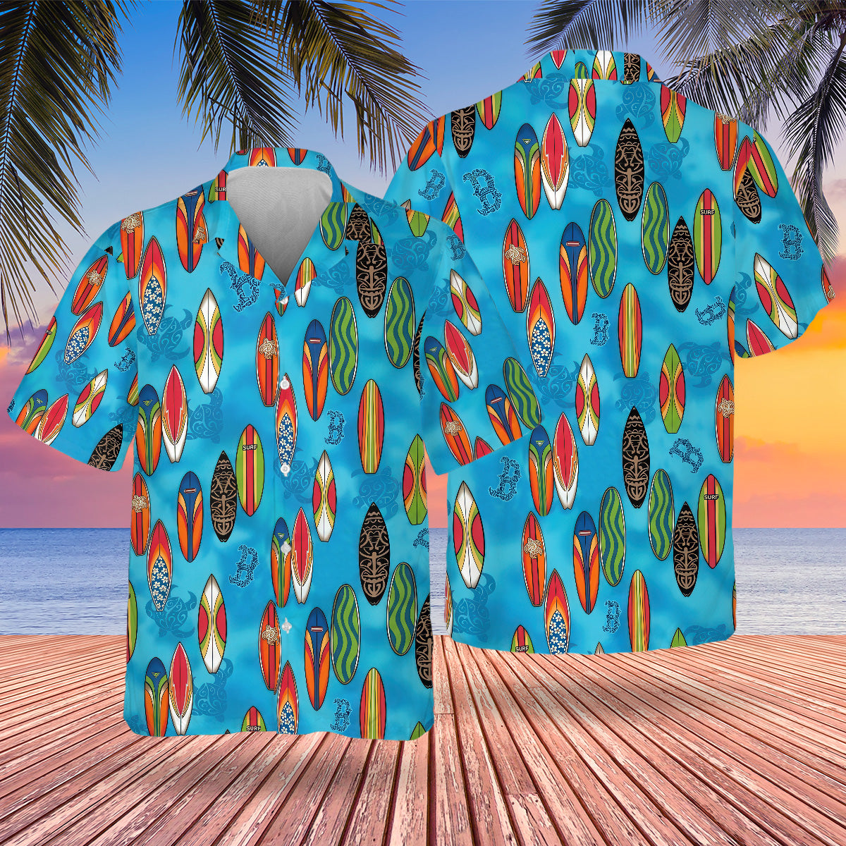 BOS Surfing Hawaiian Design Button Shirt-DTD