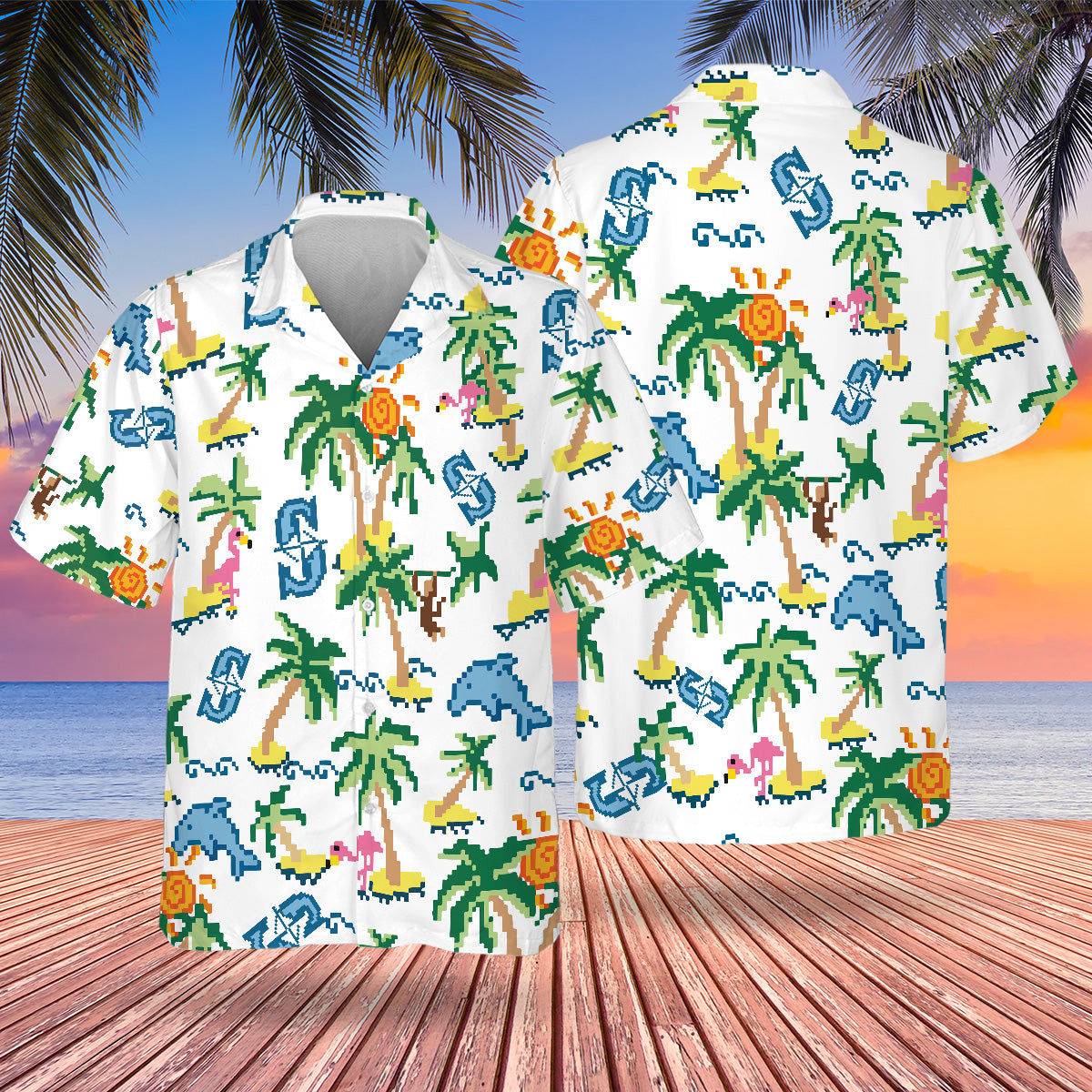 SEA Pixel Hawaiian Design Button Shirt