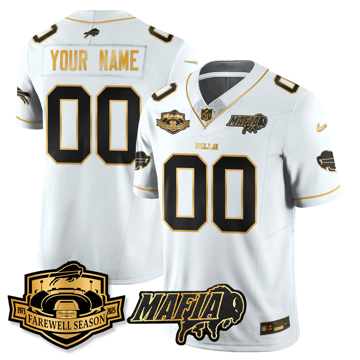 BUF 2025 Bills Mafia Patch Gold Vapor Limited Jersey - Stitched
