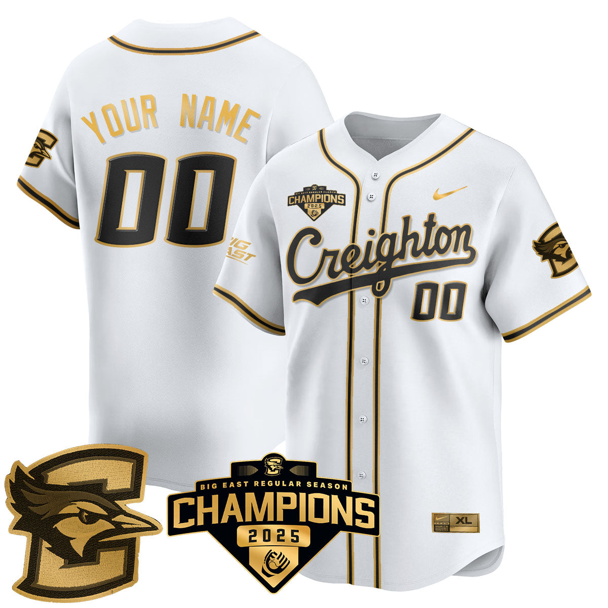 Custom Creighton Baseball 2025 Big East Baseball Tournament Champions Jersey N1 - Stitched