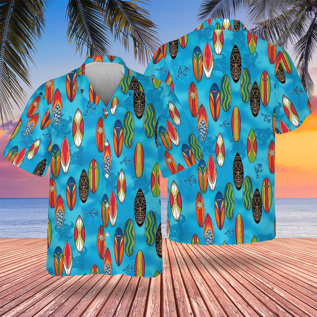 ATL Surfing Hawaiian Design Button Shirt