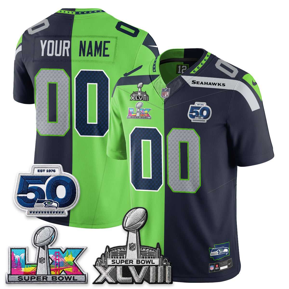 SEA SB LX Champs Split Edition Vapor Custom Jersey - Stitch