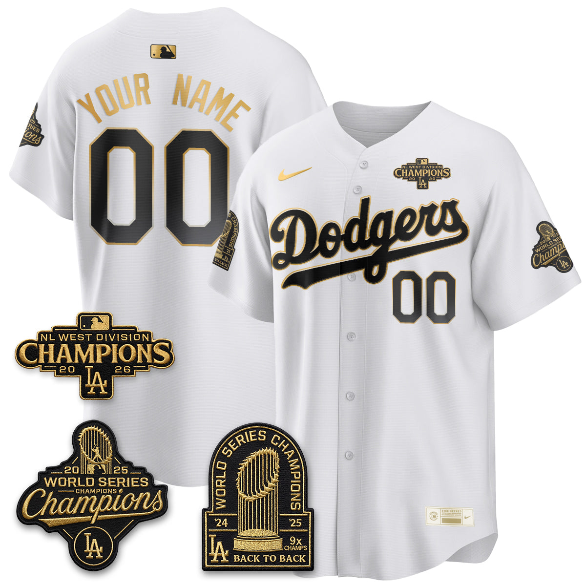 LAD 2026 NL West Champs Gold Vapor Custom Jersey- Stitched