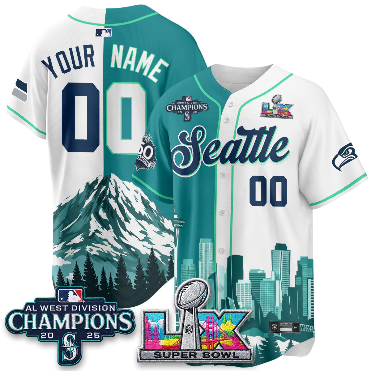 Seattle City Mariners x Seahawks Edition Vapor Custom Jersey - Printed