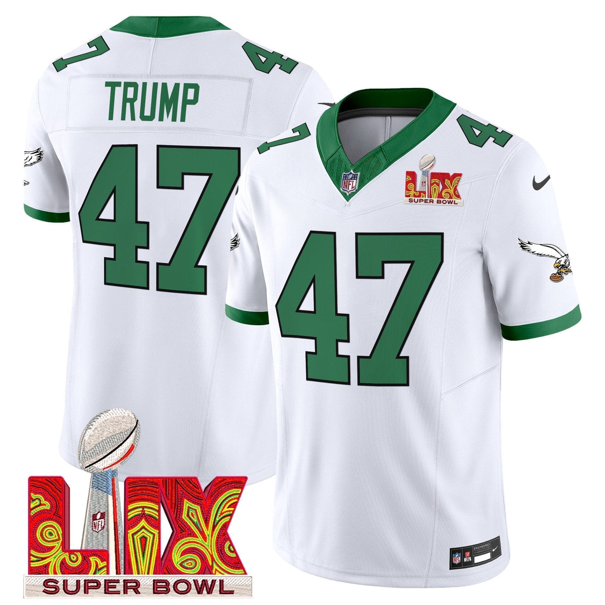 PHI Kelly Green Super Bowl LIX Patch Vapor Limited Jersey - Stitched