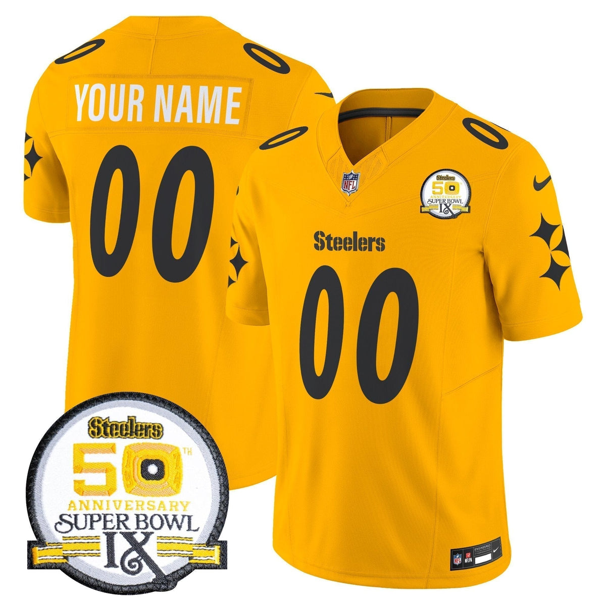 Steelers 50th Anniversary Of Super Bowl IX Patch Vapor Limited Custom Jersey V2 - Stitched