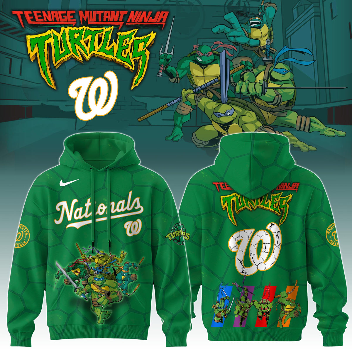 . Washington Nationals MLB x Ninja Turtles Special Edition Hoodie 2025