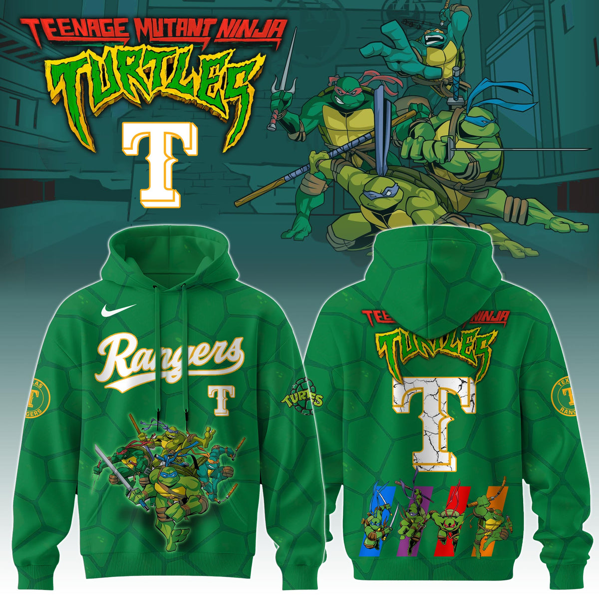 . Texas Rangers MLB x Ninja Turtles Special Edition Hoodie 2025