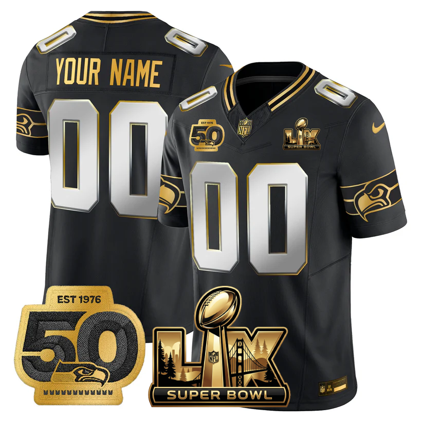 SEA Super Bowl LX - 50th Anniversary Patch Gold Vapor Limited Custom Jersey - Stitched