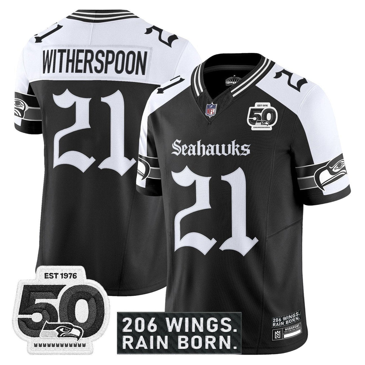 Seattle Seahawks 'Gothic Rain City Shadows Edition' Vapor Jersey - 50th Anniversary Patch - All Stitched