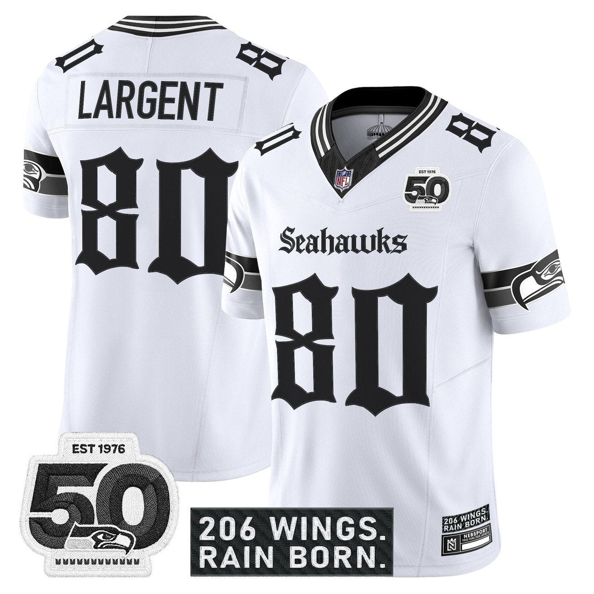Seattle Seahawks 'Gothic Rain City Shadows Edition' Vapor Jersey - 50th Anniversary Patch - All Stitched