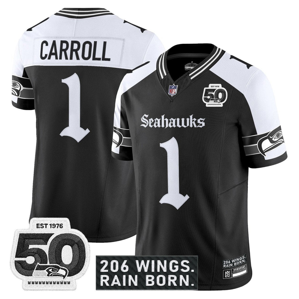 Seattle Seahawks 'Gothic Rain City Shadows Edition' Vapor Jersey - 50th Anniversary Patch - All Stitched