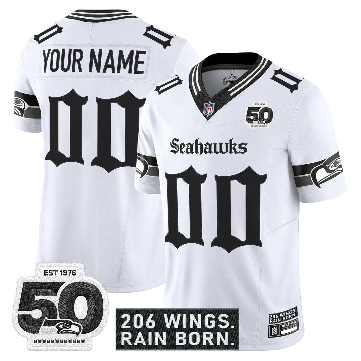 Seattle Seahawks 'Gothic Rain City Shadows Edition' Vapor Jersey - 50th Anniversary Patch - All Stitched