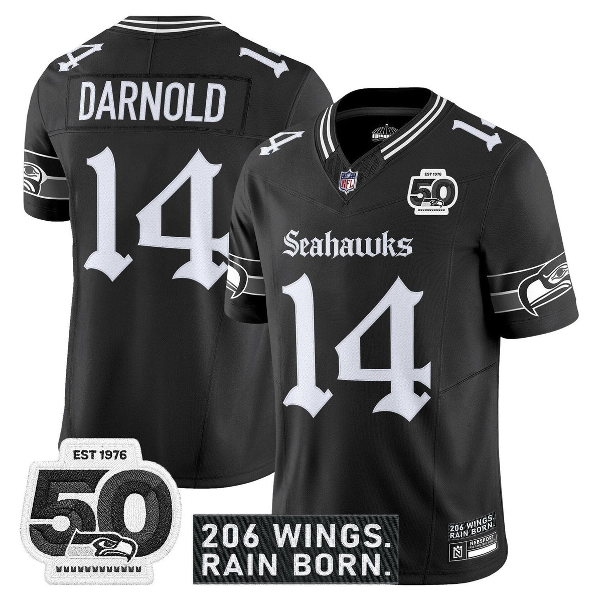 Seattle Seahawks 'Gothic Rain City Shadows Edition' Vapor Jersey - 50th Anniversary Patch - All Stitched