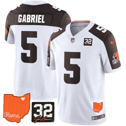 Browns #32 Jim Brown Memorial & Home Patch Vapor Limited Jersey N1 - Stitched