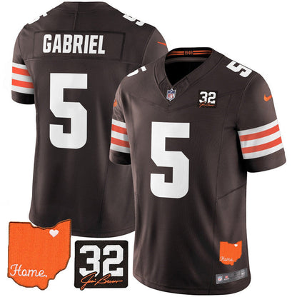 Browns #32 Jim Brown Memorial & Home Patch Vapor Limited Jersey N1 - Stitched