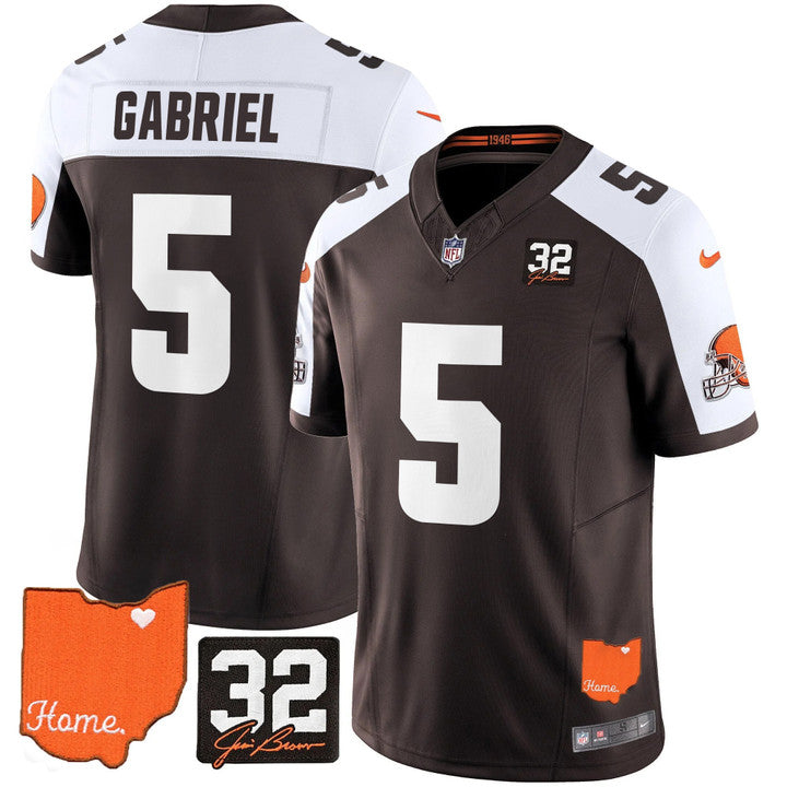 Browns #32 Jim Brown Memorial & Home Patch Vapor Limited Jersey N1 - Stitched
