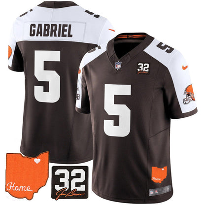 Browns #32 Jim Brown Memorial & Home Patch Vapor Limited Jersey N1 - Stitched