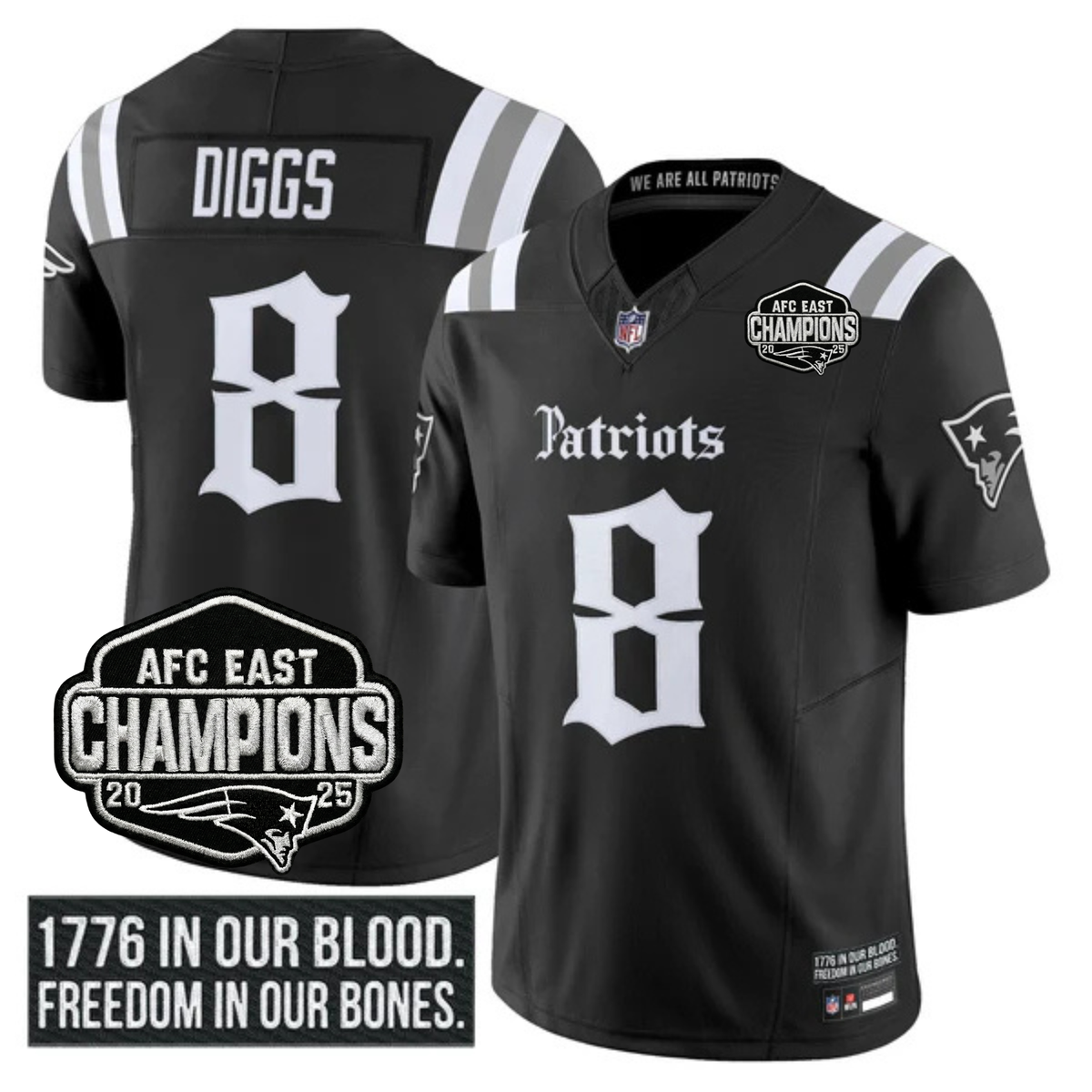 NE 'Gothic Revolution Edition' AFC East Champions Patch Vapor Limited Jersey - Stitched