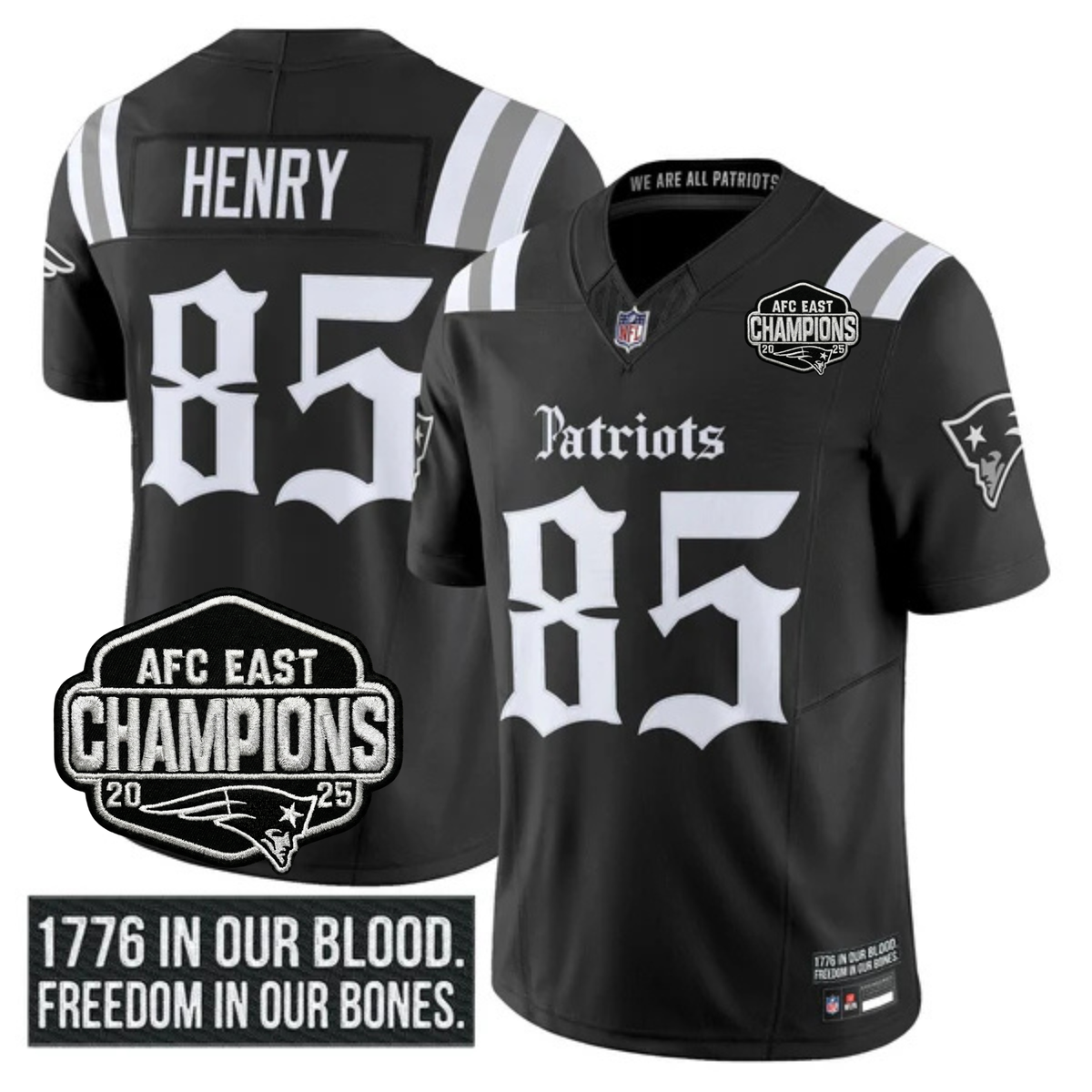 NE 'Gothic Revolution Edition' AFC East Champions Patch Vapor Limited Jersey - Stitched
