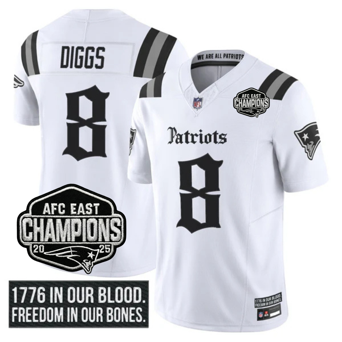 NE 'Gothic Revolution Edition' AFC East Champions Patch Vapor Limited Jersey - Stitched