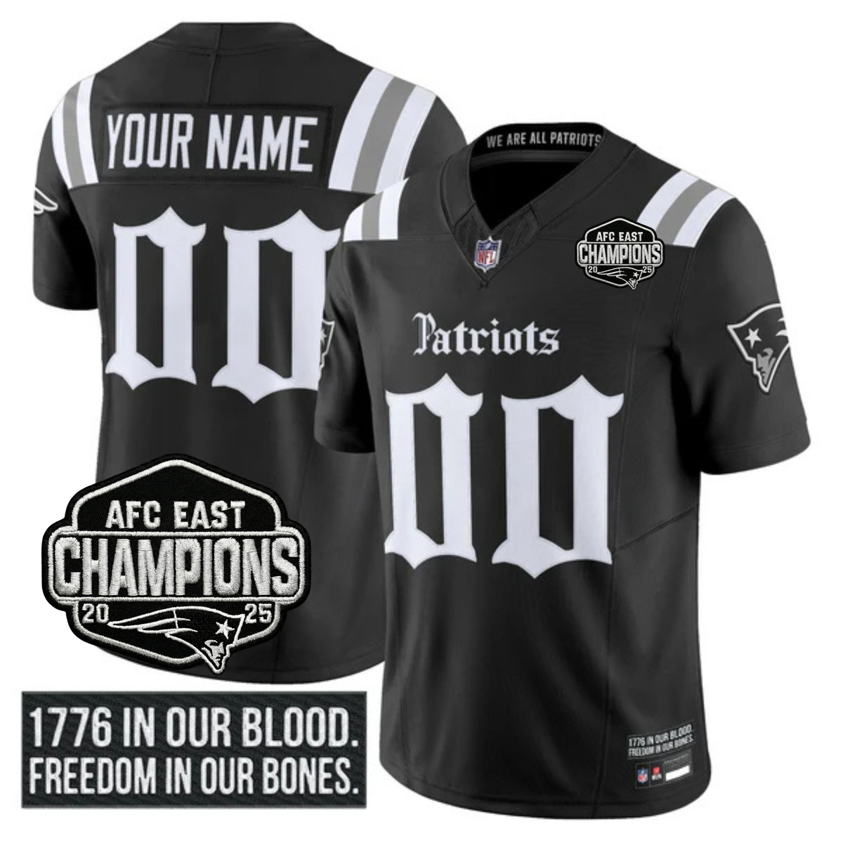 Custom NE 'Gothic Revolution Edition' AFC East Champions Patch Vapor Limited Jersey - Stitched