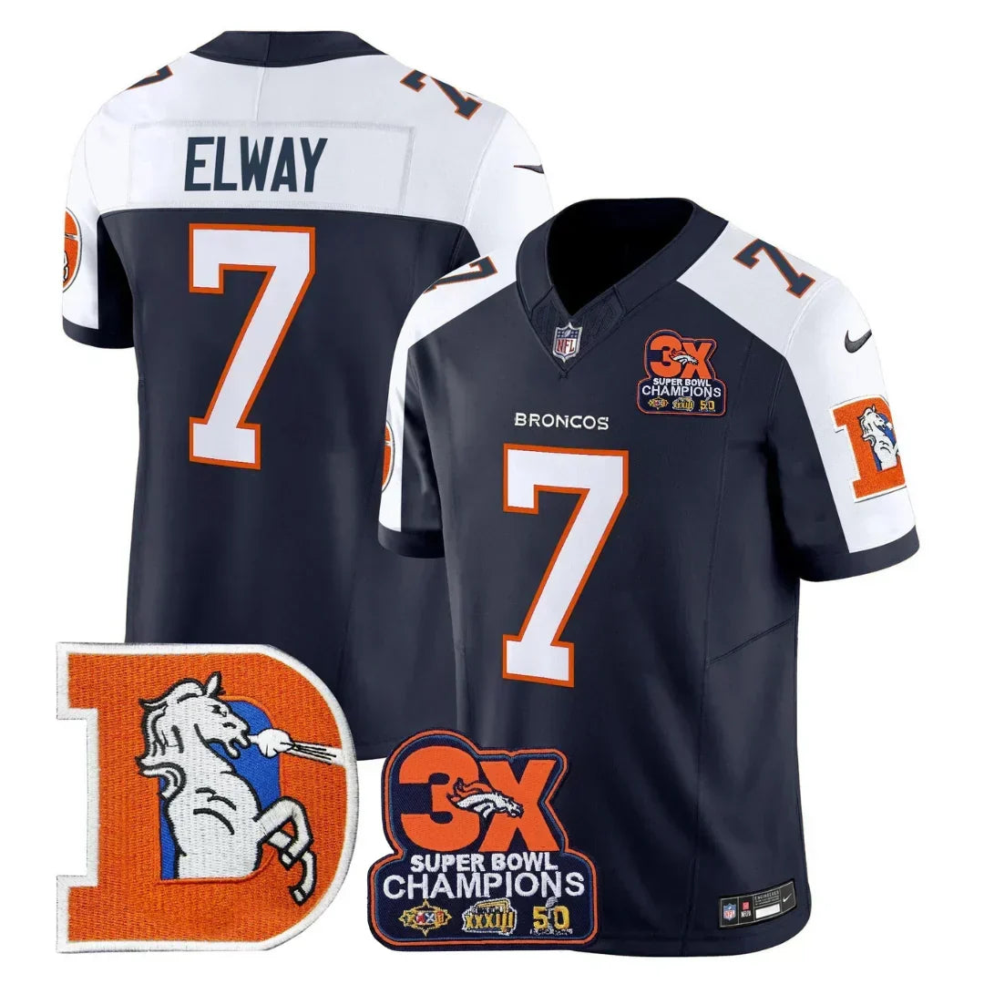 DEN Throwback 3-Times Champions Patch Vapor Limited Jersey - All Stitched