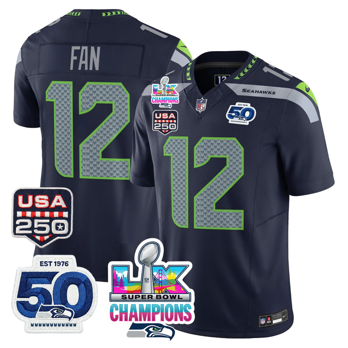 SEA SBLX Champs & US 250th Patch Vapor Limited Jersey - Stitched