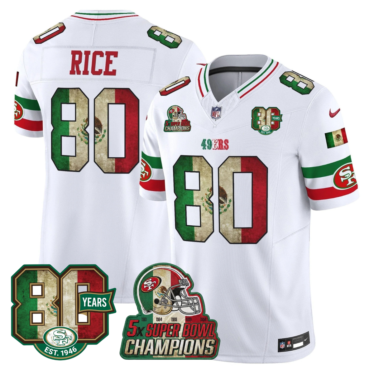49ers Mexico 80th Anniversary & 5X Champs Jersey - Stitched