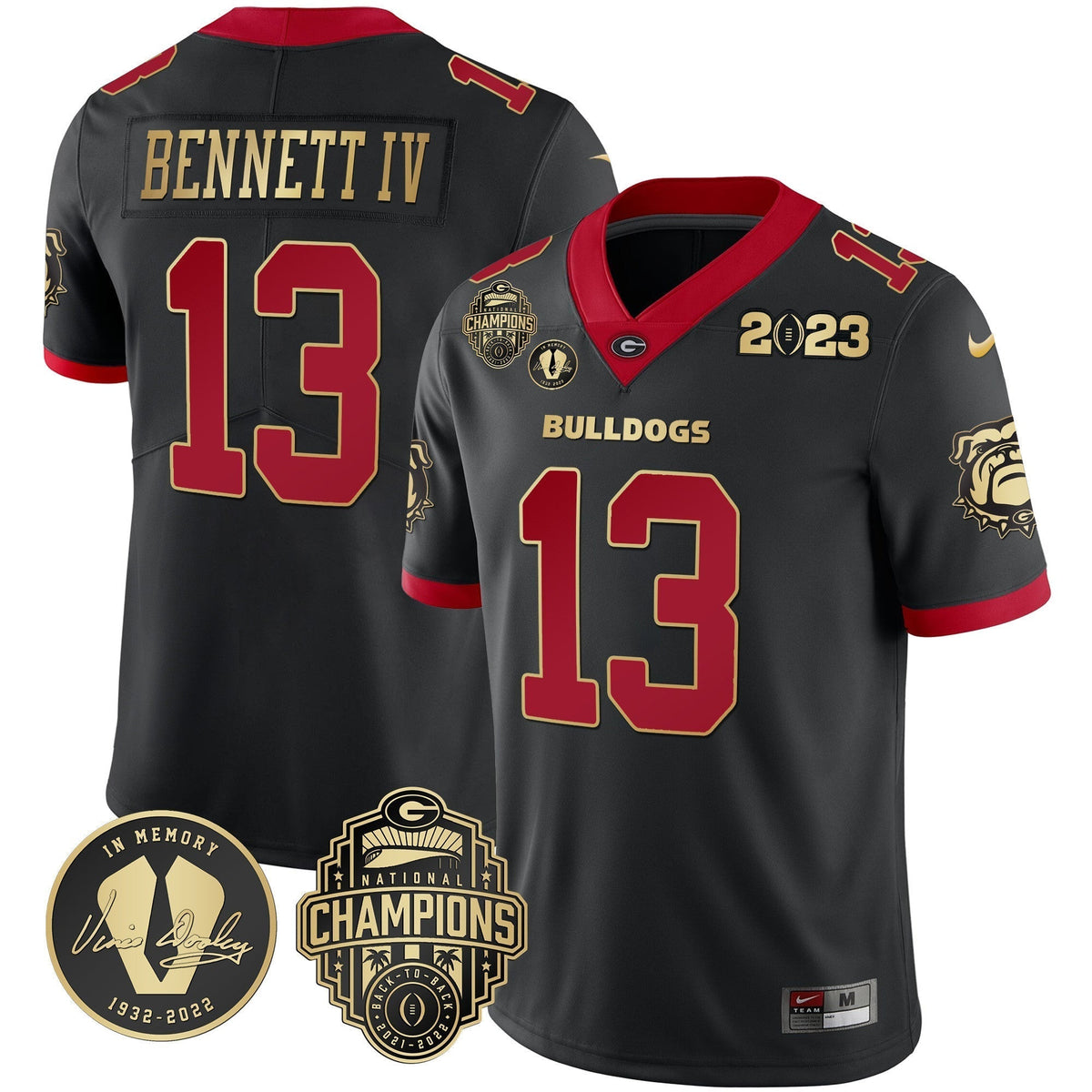 Men's Georgia Bulldogs 2023 Champions & Vince Dooley Patch Jersey - All Stitched