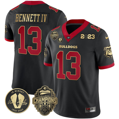 Men's Georgia Bulldogs 2023 Champions & Vince Dooley Patch Jersey - All Stitched