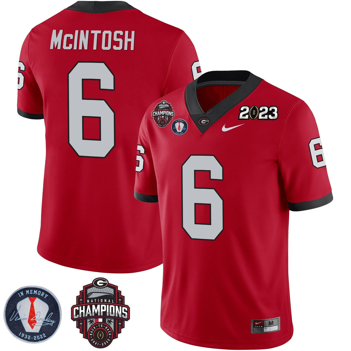 Men's Georgia Bulldogs 2023 Champions & Vince Dooley Patch Jersey - All Stitched