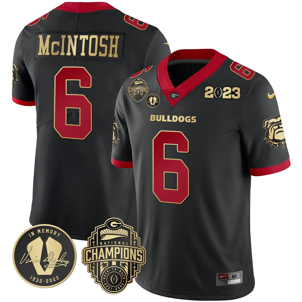 Men's Georgia Bulldogs 2023 Champions & Vince Dooley Patch Jersey - All Stitched