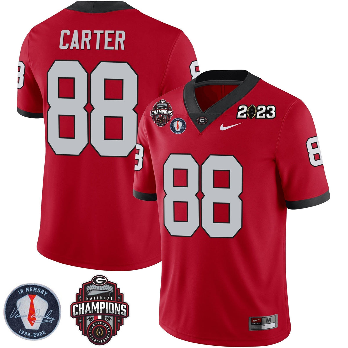 Men's Georgia Bulldogs 2023 Champions & Vince Dooley Patch Jersey - All Stitched