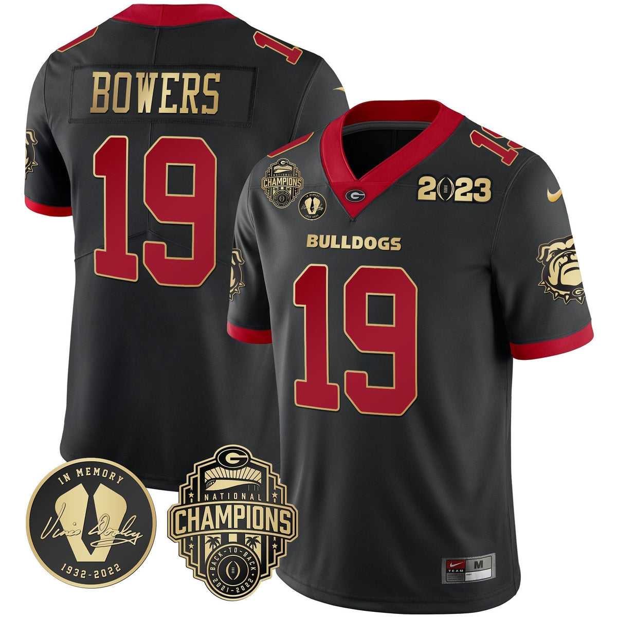 Men's Georgia Bulldogs 2023 Champions & Vince Dooley Patch Jersey - All Stitched