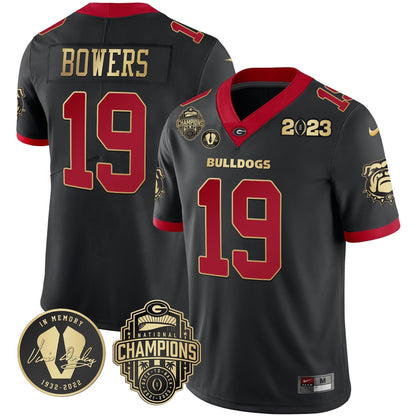 Men's Georgia Bulldogs 2023 Champions & Vince Dooley Patch Jersey - All Stitched